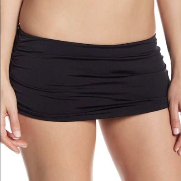 NWT A.Che Ruched Side Skirted Hipster Bikini Bottoms in Black Sz. S - Picture 1 of 2